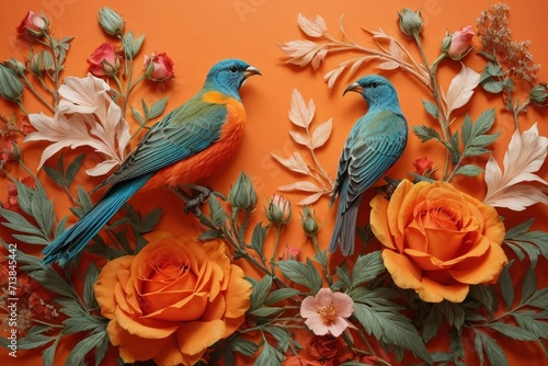 Nature's Melody Generative AI's Bird, Rose, and Botanical Bliss in Colors © Dreamweave