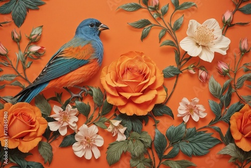 Nature's Melody Generative AI's Bird, Rose, and Botanical Bliss in Colors