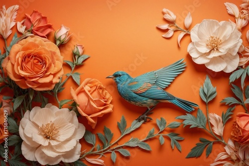 Nature's Melody Generative AI's Bird, Rose, and Botanical Bliss in Colors © Dreamweave