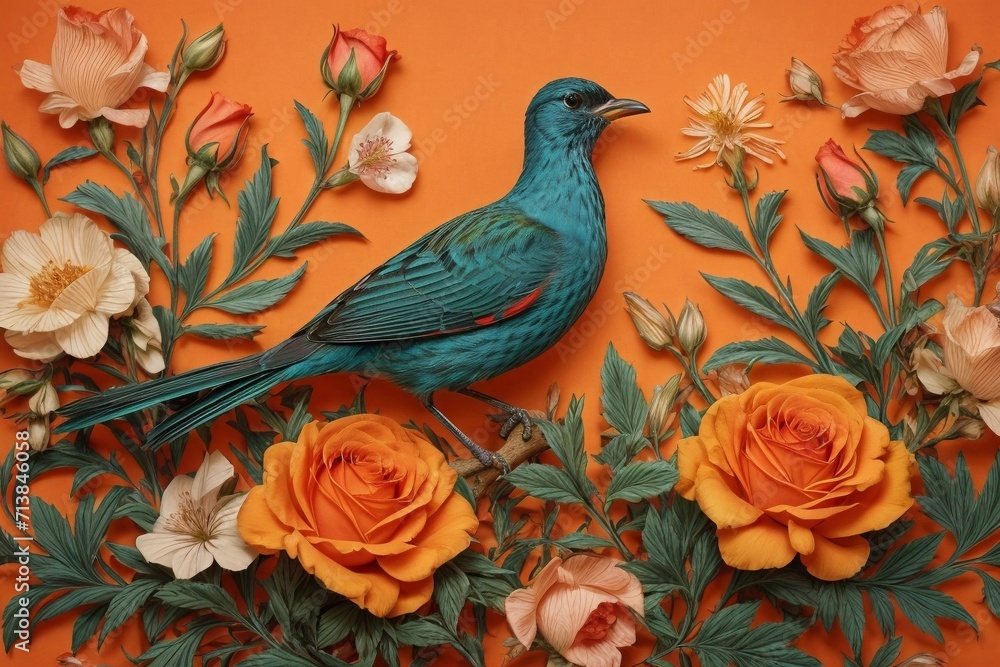 Floral Symphony Generative AI's Bird and Rose Botanical Elegance on Colorful Canvas Floral Symphony Generative AI's Bird and Rose Botanical Elegance on Colorful Canvas