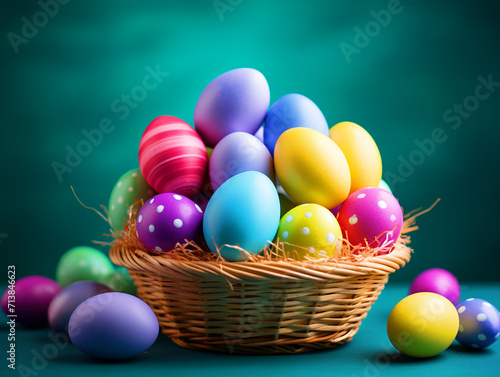 Colorful Easter eggs in a basket - ai generative