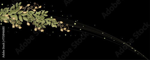 Vector art deco luxury flower, leaves line pattern, golden background. Golden botany banner. Japanese style Hand drawn vector. Line art style design. Hand drawn florals for packaging,coveand wall arts