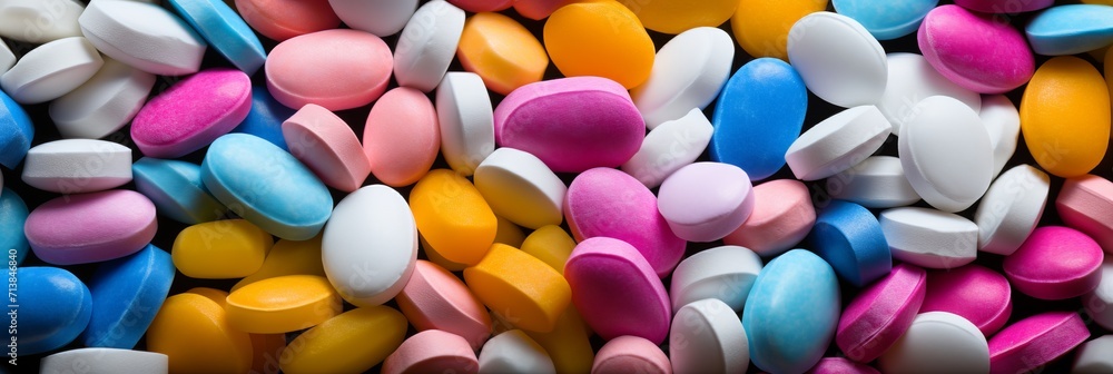 Diverse and colorful pharmacy pills stacked in a massive pile, medical background concept Diverse and colorful pharmacy pills stacked in a massive pile, medical background concept