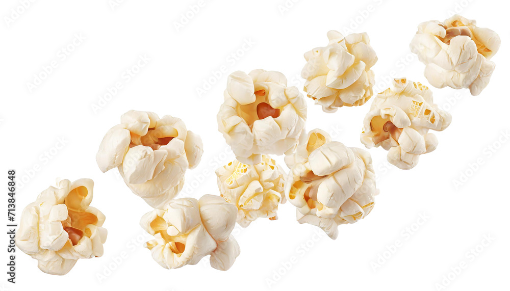 Fototapeta premium Flying Popcorn Isolated on transparent background.