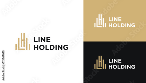 Golden Initial Letter LH H L HL with Simple Tall Building Line Art Logo Design photo