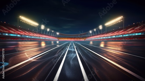 View of the infinity empty asphalt international race track, Motion blurred background