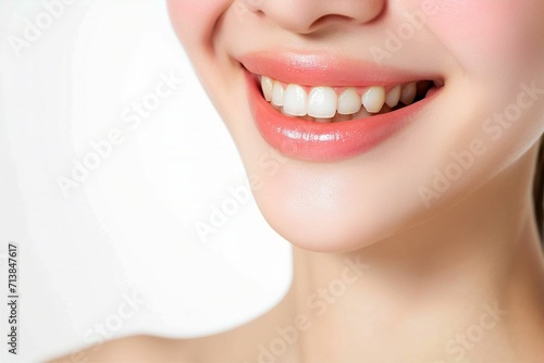 歯並びの綺麗な笑顔の女性の写真（矯正 ・ 歯列矯正 ・ マウスピース矯正 ・ホワイトニング・ 歯科治療 ・リップアートメイク）