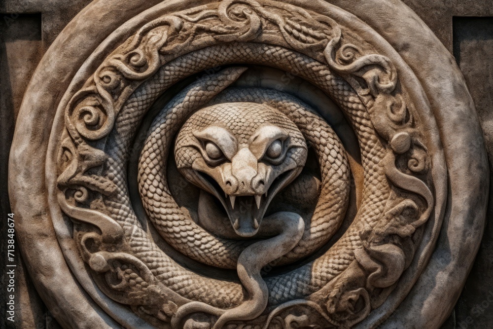 Round snake sculpture. Circular serpent cobra architecture design. Generate ai