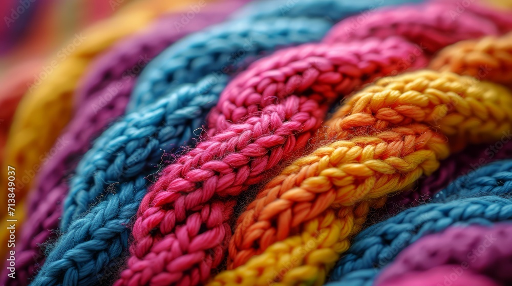 Close-up of a vibrant knitted wool sweater.