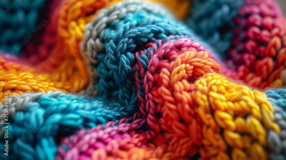 Close-up of a vibrant knitted wool sweater.