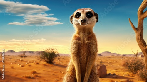 meerkat standing on the rock photo