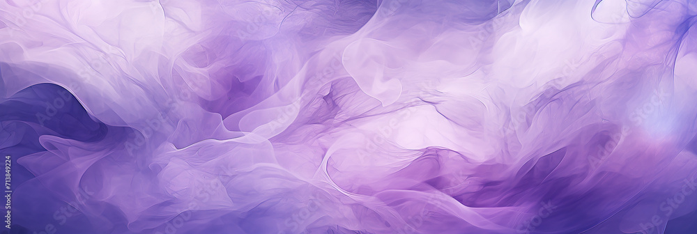 Abstract banner with blend of soft purple hues, creating a fluid, smoke-like appearance with gentle waves and curves