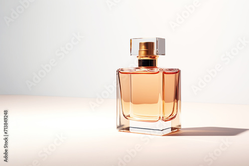 Abstract perfume bottle standing on whitel background with  hard shadow