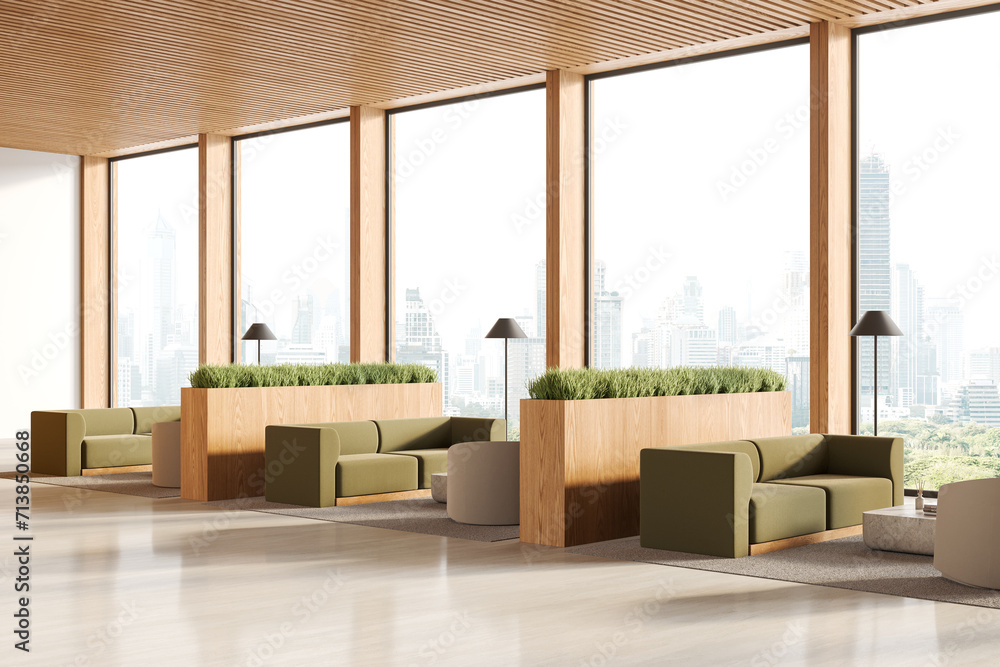 Wooden office waiting room corner