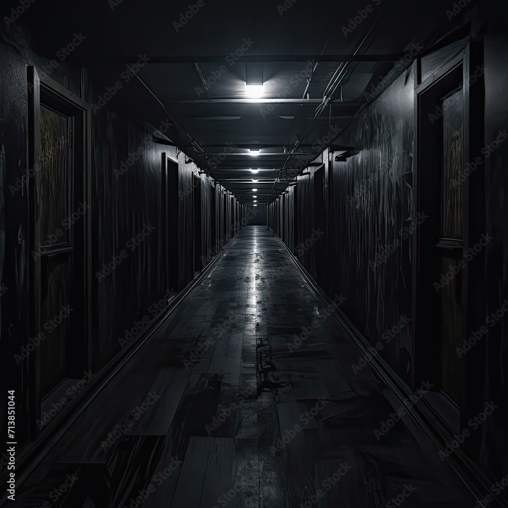 Dark mysterious corridor in building., Generative AI Dark mysterious corridor in building., Generative AI