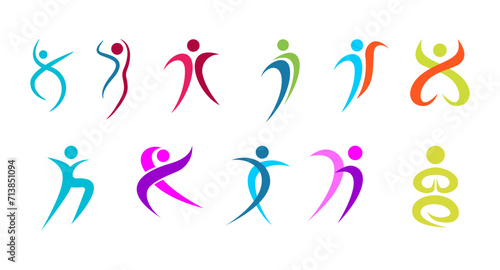 Vector set of colorful healthy people logo. Creative fitness sport active people logo design template