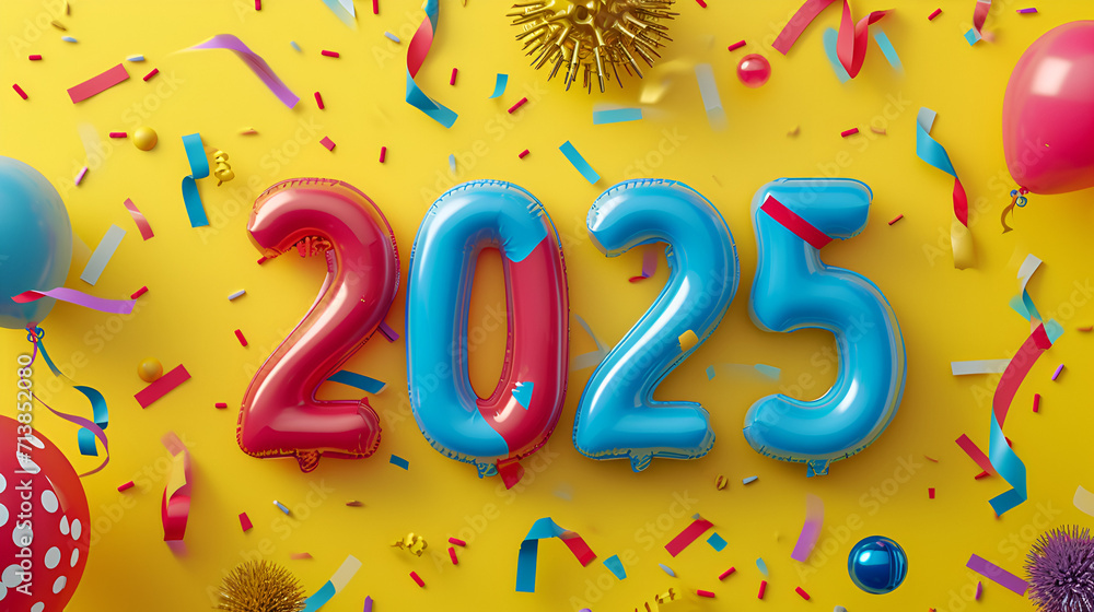 ภาพประกอบสต็อก happy new year 2025 with golden 3d typography design, Happy New Year 2025, New