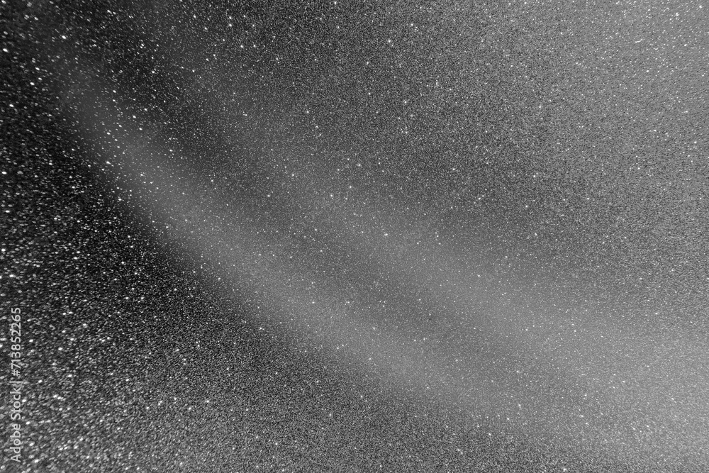 white black gray glitter texture abstract banner background with space. Twinkling glow stars effect. Like outer space, night sky, universe. Rusty, rough surface, grain.