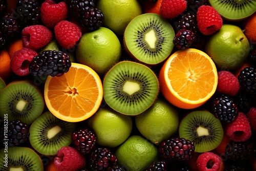Fresh and colorful fruit medley - nourishing summer background for healthy eating enthusiasts
