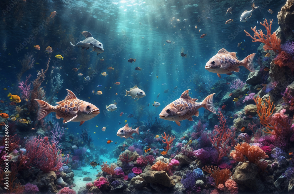 Fototapeta premium Nebula Nautical Realms Surreal Underwater Wildlife Animals 