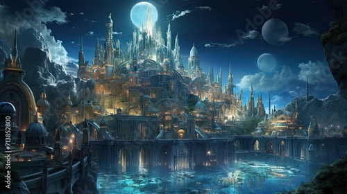 Illustration of the city of Atlantis with magnificent sky background. © Xabrina
