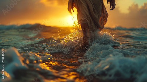 Jesus Christ walking on the waters of the sea photo