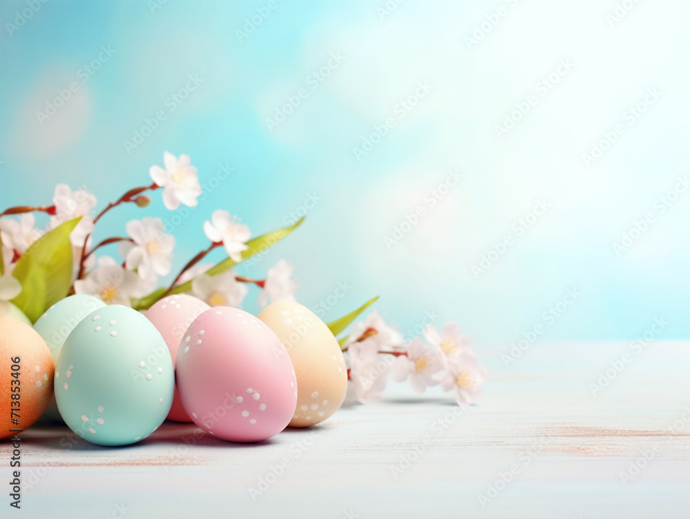 Group of colorful painted Easter eggs with flowers on isolated background - ai generative Group of colorful painted Easter eggs with flowers on isolated background - ai generative