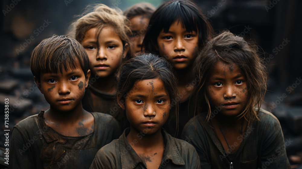Photo of poor Asian children, war
