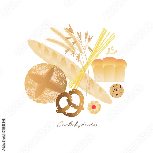 Bakery flour based products, bread, cookies and pasta. High carbohydrates food set
