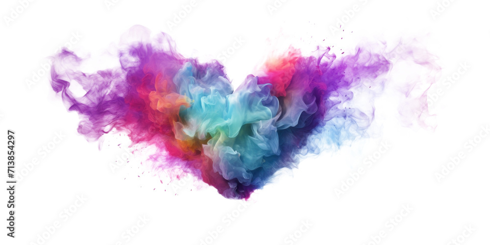 Colorful Smoke Heart Shape on Transparent Background