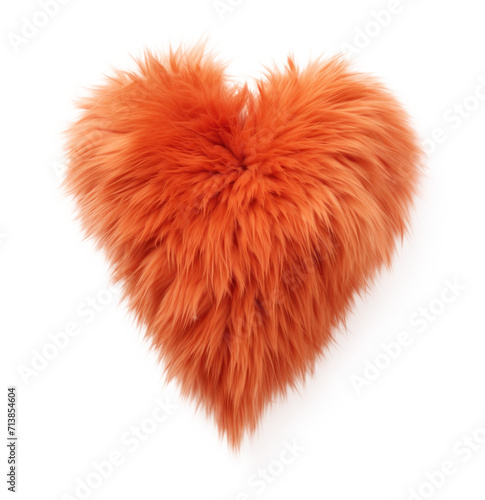 Orange Fluffy Heart Cushion on Transparent Background