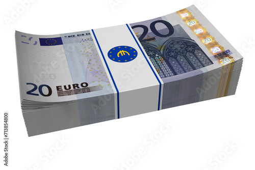 PNG. Trasparente. Pila di banconote da 20 euro su sfondo trasparente photo