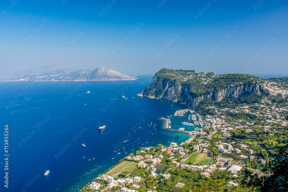 The breath takingly beautiful view of Marina Grande from above on the road to Anacapri, Isle of Capri, Italy.
