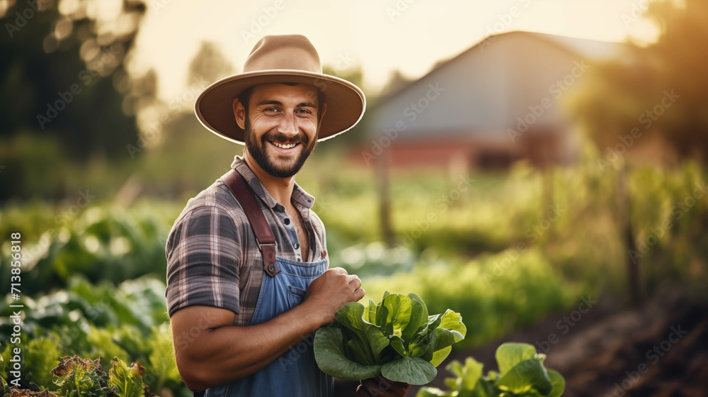 Caucasian man smiling with confidence gardening.