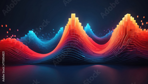 Creative Technology background Wavy Colorful Multicolor 3D Cubes Graph Bars Raised Embossed