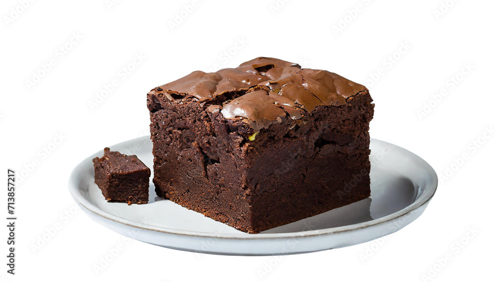 Chocolate brownie cake isolated on transparent background.