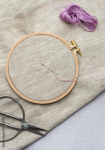 Embroidery hoop, fabric, thread and other accessories