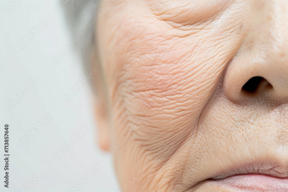 Fototapeta premium 皺・たるみ・しみに悩むおばあさんの頬(眼瞼下垂・目の下のふくらみ・整形・若返り)