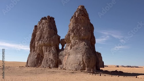 The Sahara desert is the largest hot desert in the world. The Sahara desert covers 10 different countries The Sahara desert has dry valleys, mountains, salt flats, barren and rocky plateaus, and sandu photo