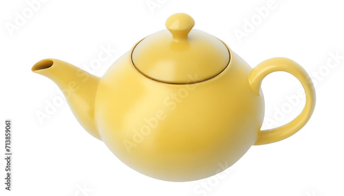 Yellow ceramic teapot. isolated on transparent background.