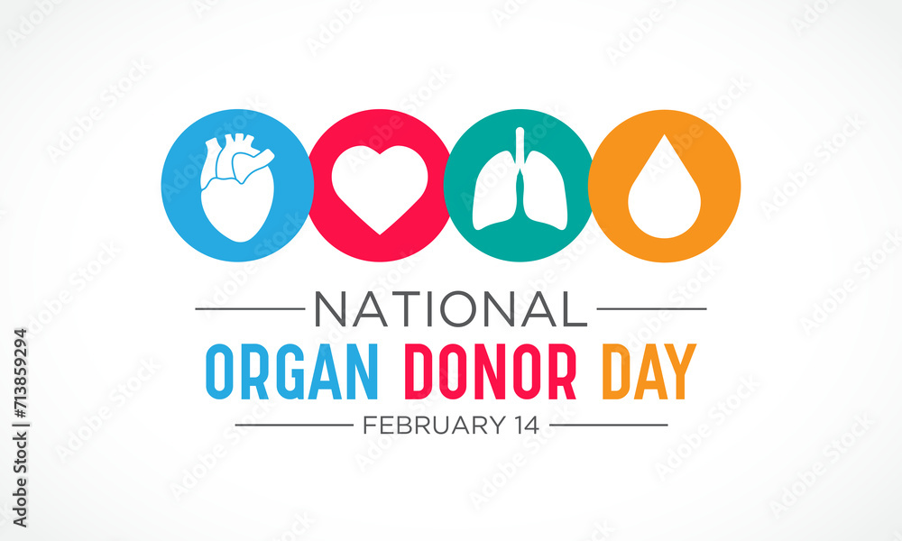 National Organ Donor Day is observed every year in February 14. National Donor Day. Health and Medical Awareness Vector template for banner, card, poster and background design. Vector illustration.