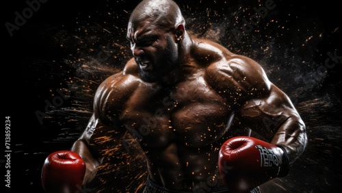 Power in Motion  Muscular Heavyweight Boxer in Dynamic Action for Sports Advertising