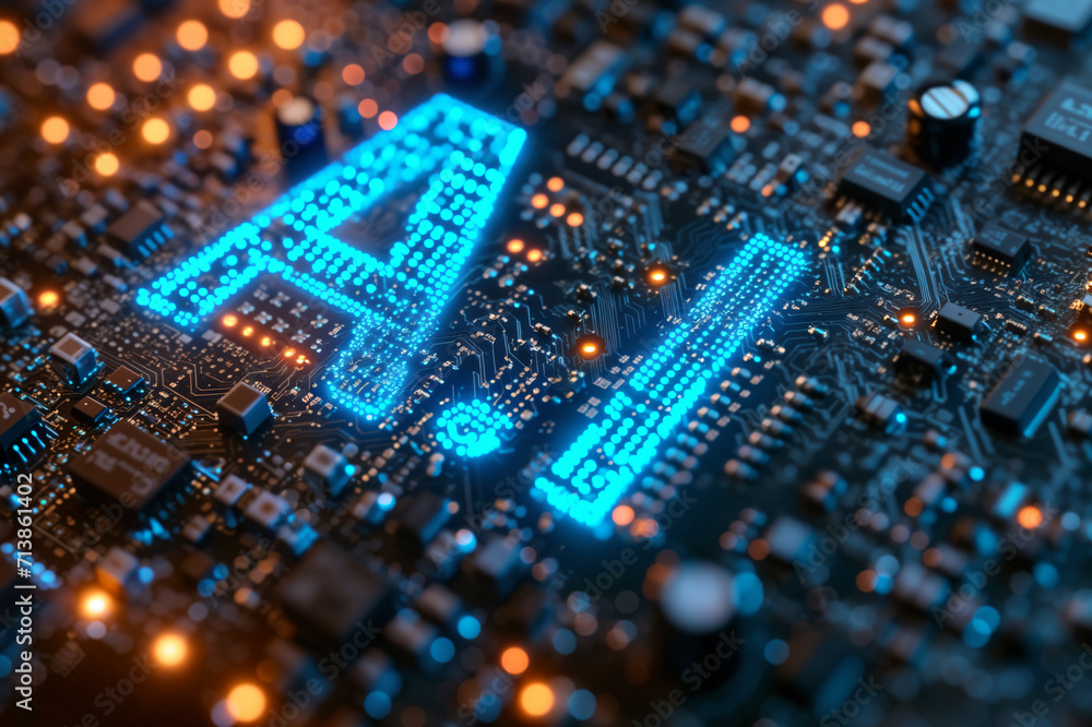 Artificial intelligence micro chip with text on chip,close-up of circuit board chip, future , smart city , ai chip,gpt,Image generation ai,metal