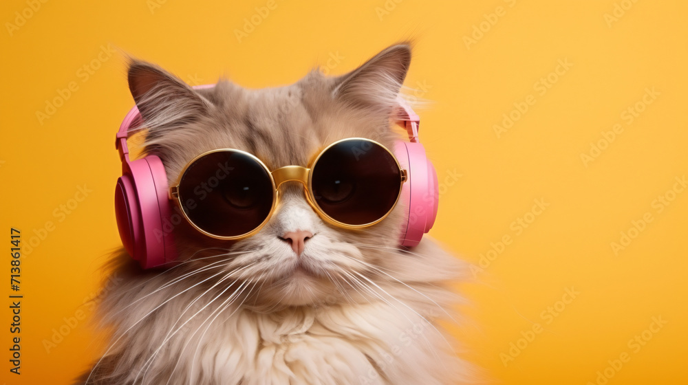 Cool cat in headphones