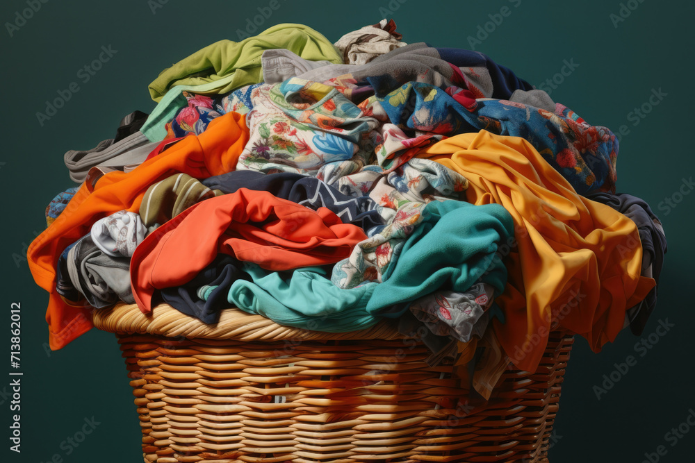 Textile dirty basket clothes laundry apparel household background heap pile cotton fabric clean