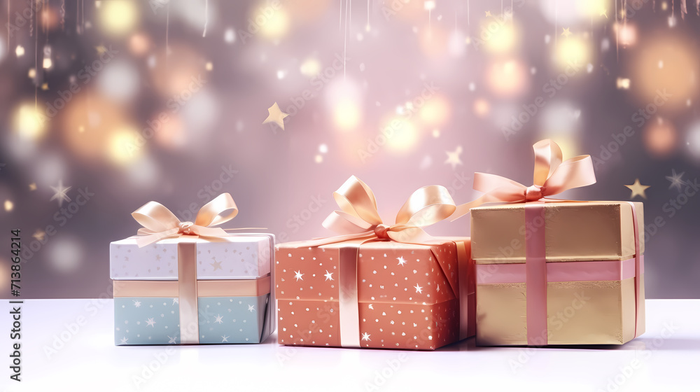 Gift background with copy space for Christmas gifts, holiday or birthday