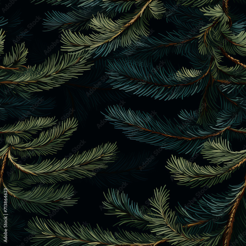 Seamless Spruce Branch Texture. Natural Green Pattern for Design and Backgrounds