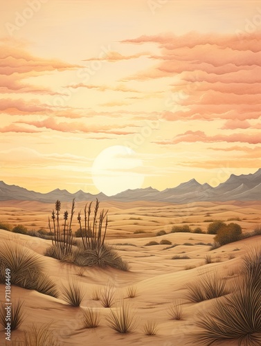 Desert Dusk Boho Artwork: Vintage Landscape of Sand Dunes