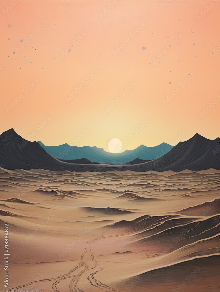 Dusk Desert Boho: Vintage Landscape Artwork of Twilight Sand Dunes