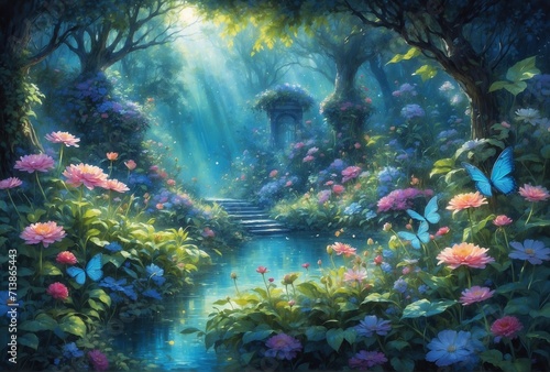 In this captivating watercolor painting, an augmented electrifying digital garden comes to life with vibrant colors and ethereal beauty.